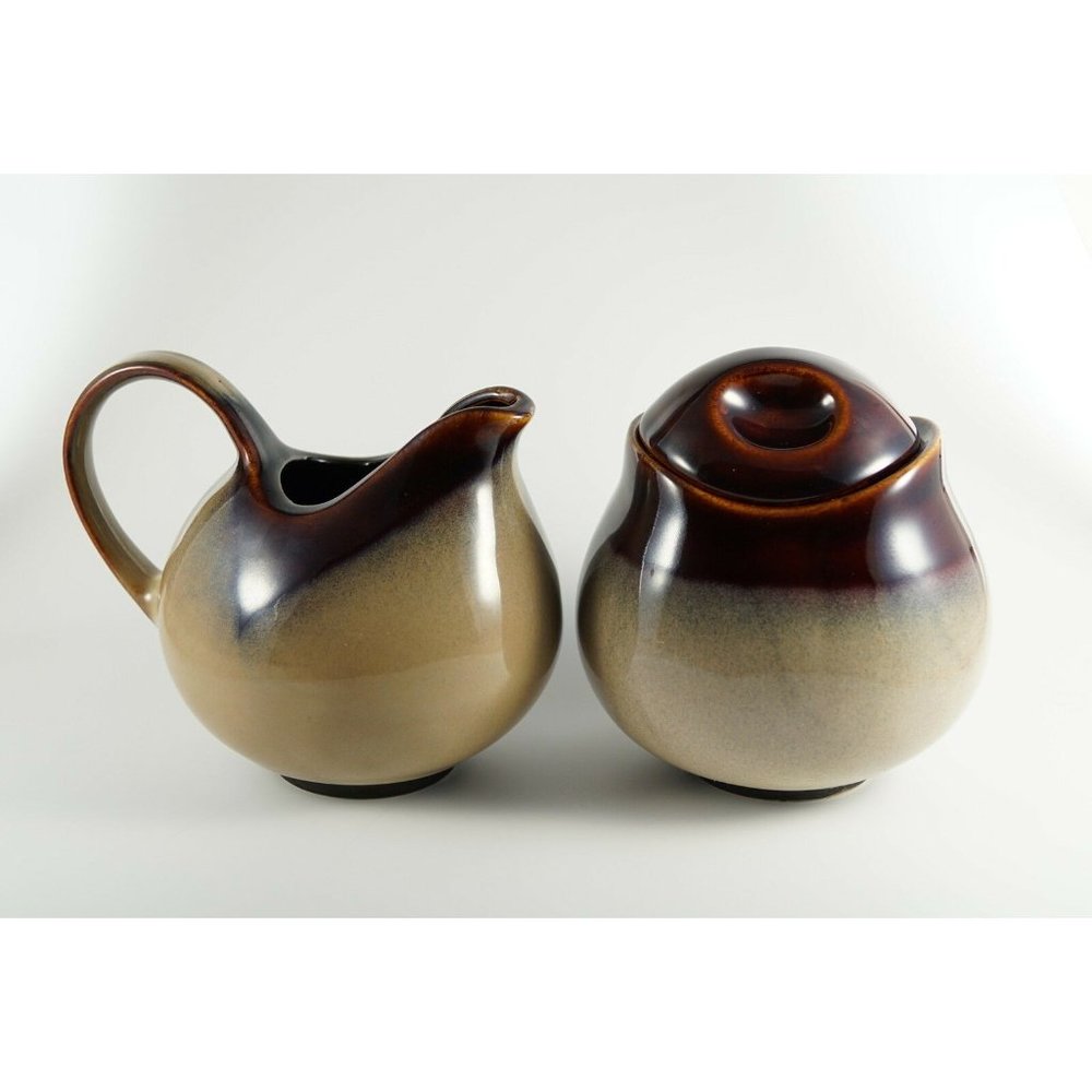 Sango Nova Brown Pottery Creamer Sugar Bowl